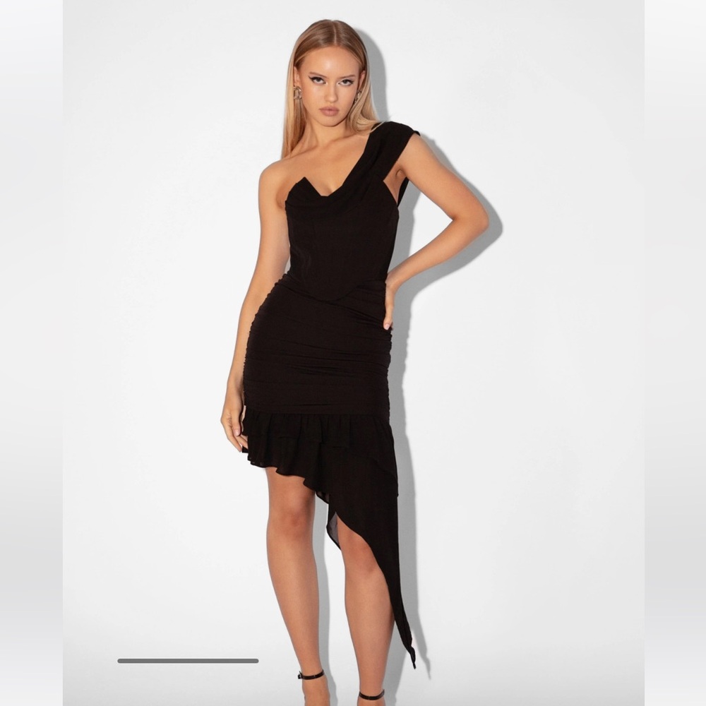 Heiress Black Asymmetric Ruffle Corset Dress